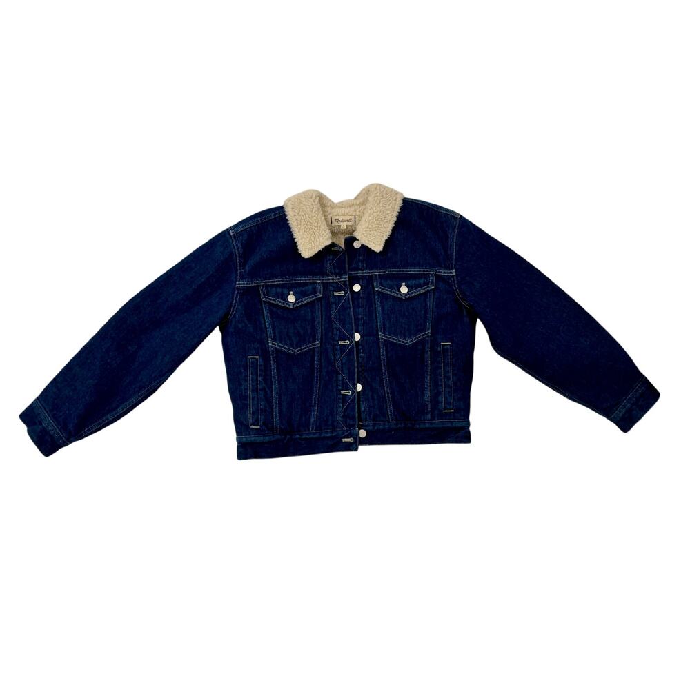 Madewell Cropped Sherpa Denim Trucker Jacket Medium Oversized Western Americana - Picture 3 of 16